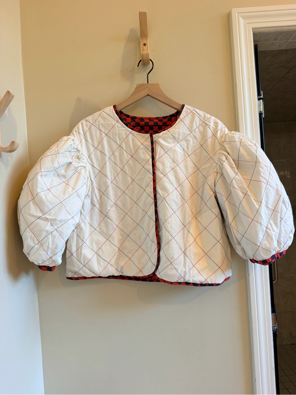 Clare V Le Petit Puff - Navy & Red Checker Jacket original $365